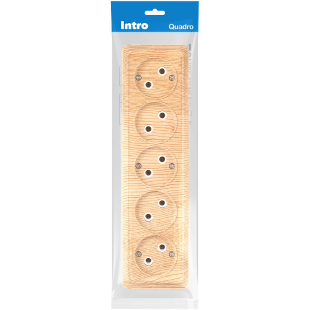 Розетка Intro Quadro 2-209-11 без заземления пятиместная 5х2P 16А-250В IP20 ОУ сосна | Intro Quadro