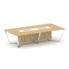 Steel Meet Стол переговорный прямоугольный MM-PR.B.SP-12 Тиквуд Светлый/Ваниль Глянец/Нержавеющая Ст