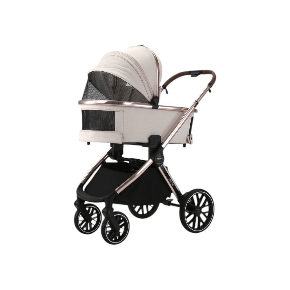 Детская универсальная коляска Adamex Spark SE 2в1 - Vanilla Champagne (Светло-бежевая ткань, шампань рама)