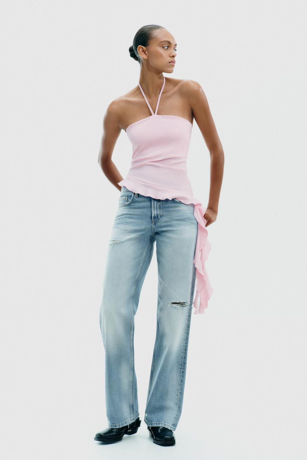 ZARA ТОП С ВОЛАНАМИ, РОЗОВЫЙ