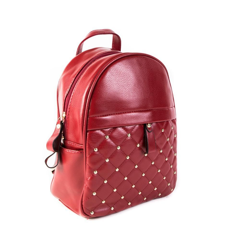 Средний стильный женский повседневный рюкзак с клёпками 23х28,5х12 см красного цвета из экокожи 4798-4