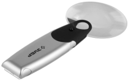 ЗУБР 2-х/6-ти кратное увеличение, d 90 мм, пластиковая линза со светодиодной подсветкой, лупа - трансформер (40557)