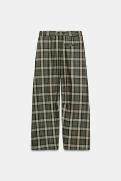 ZARA БРЮКИ В КЛЕТКУ ИЗ ШЕРСТИ — ZW COLLECTION, ТЕМНО-КОРИЧНЕВЫЙ