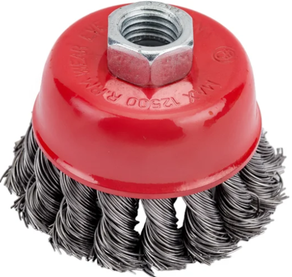 Корщетка, тип "чашка" Ø 75мм. гайка М14, стальная стальная витая проволока 81479