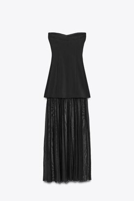 ZARA КОМБИНИРОВАННОЕ ПЛАТЬЕ БЕЗ БРЕТЕЛЕЙ, ЧЕРНЫЙ