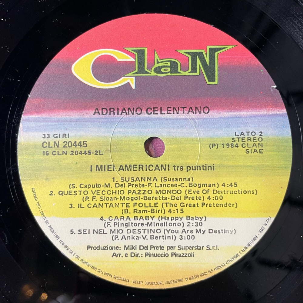 Винтажная виниловая пластинка LP Adriano Celentano Адриано Челентано I Miei Americani (Tre Puntini) (Italy 1984) Susanna