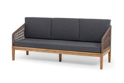 "Канны" диван 3-местный плетеный из роупа, основание дуб, роуп коричневый круглый, ткань темно-серая 027