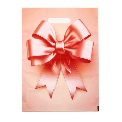 Пакет с принтом в виде банта с вырубной ручкой (30х40 см) (Цвет: персиковый)