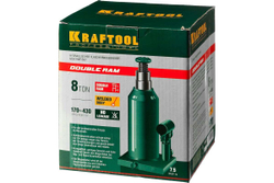 KRAFTOOL  DOUBLE RAM, 8т 170-430 мм, Двухштоковый бутылочный домкрат с увеличенным подъемом (43463-8)