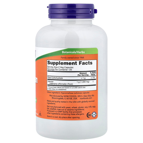 NOW Foods, корень валерианы, 500 мг, 250 растительных капсул