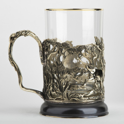 Подстаканник "Охота на уток" в футляре с ложечкой