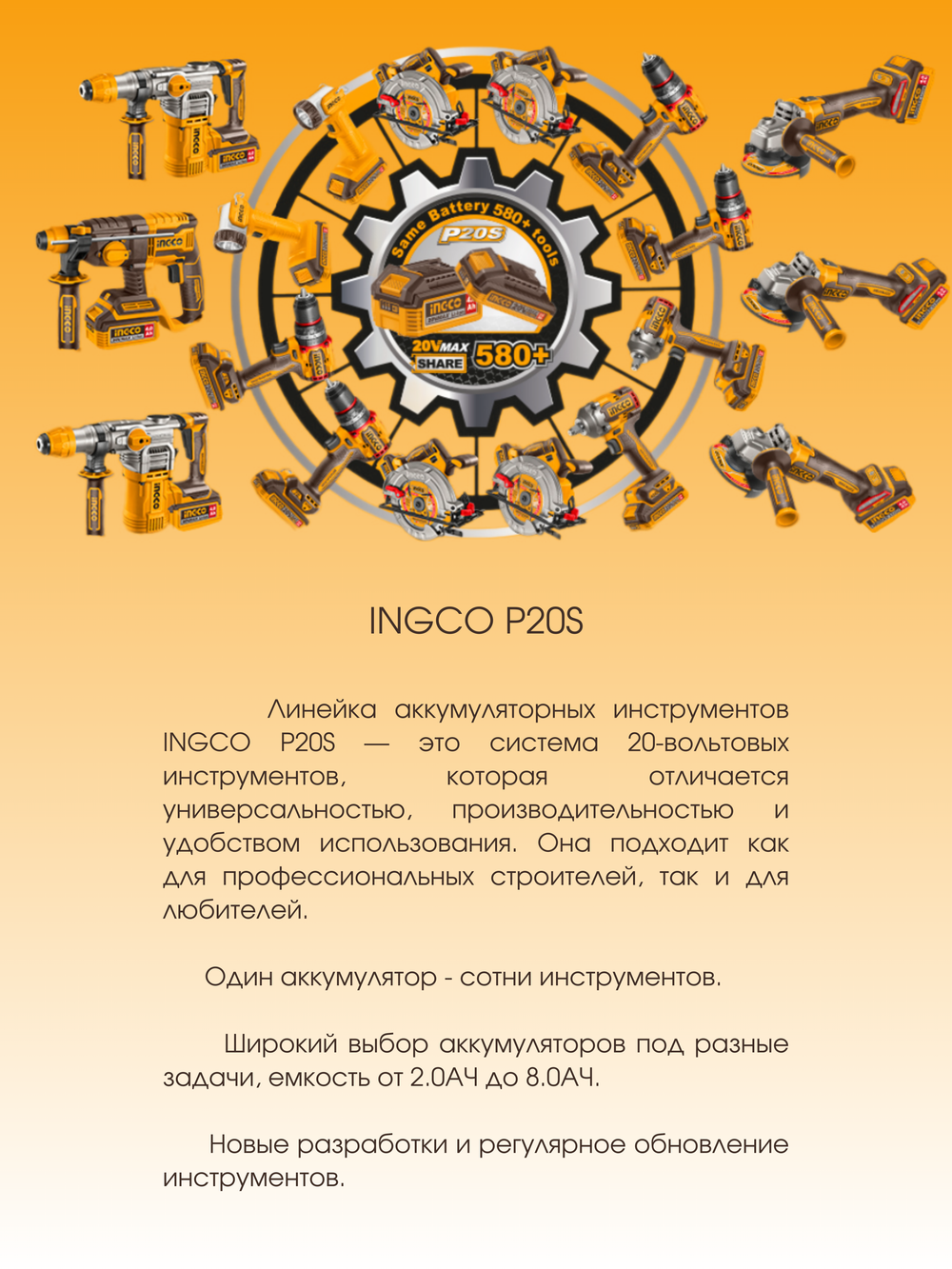 Угловая шлифовальная машина аккумуляторная 76 мм Li-Ion 20В INGCO CAGLI76012 INDUSTRIAL С НДС
