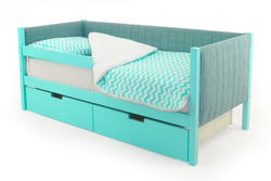 Детская кровать-тахта мягкая с бортиком и ящиками Бельмарко Svogen мятный