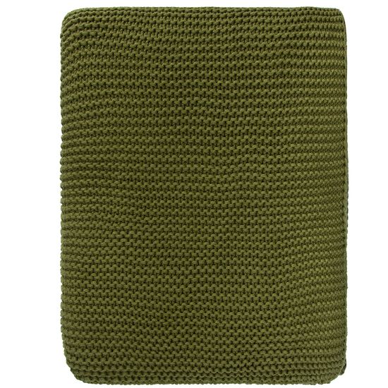 Плед из хлопка жемчужной вязки оливкового цвета из коллекции essential, 130х180 см