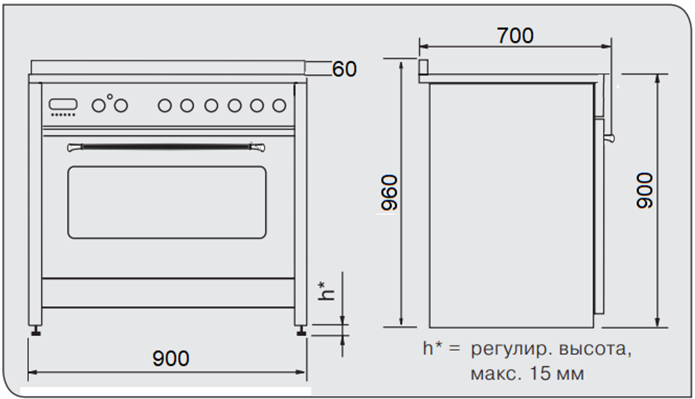 Комбинированная плита MG ZBM 6699 BOR размеры