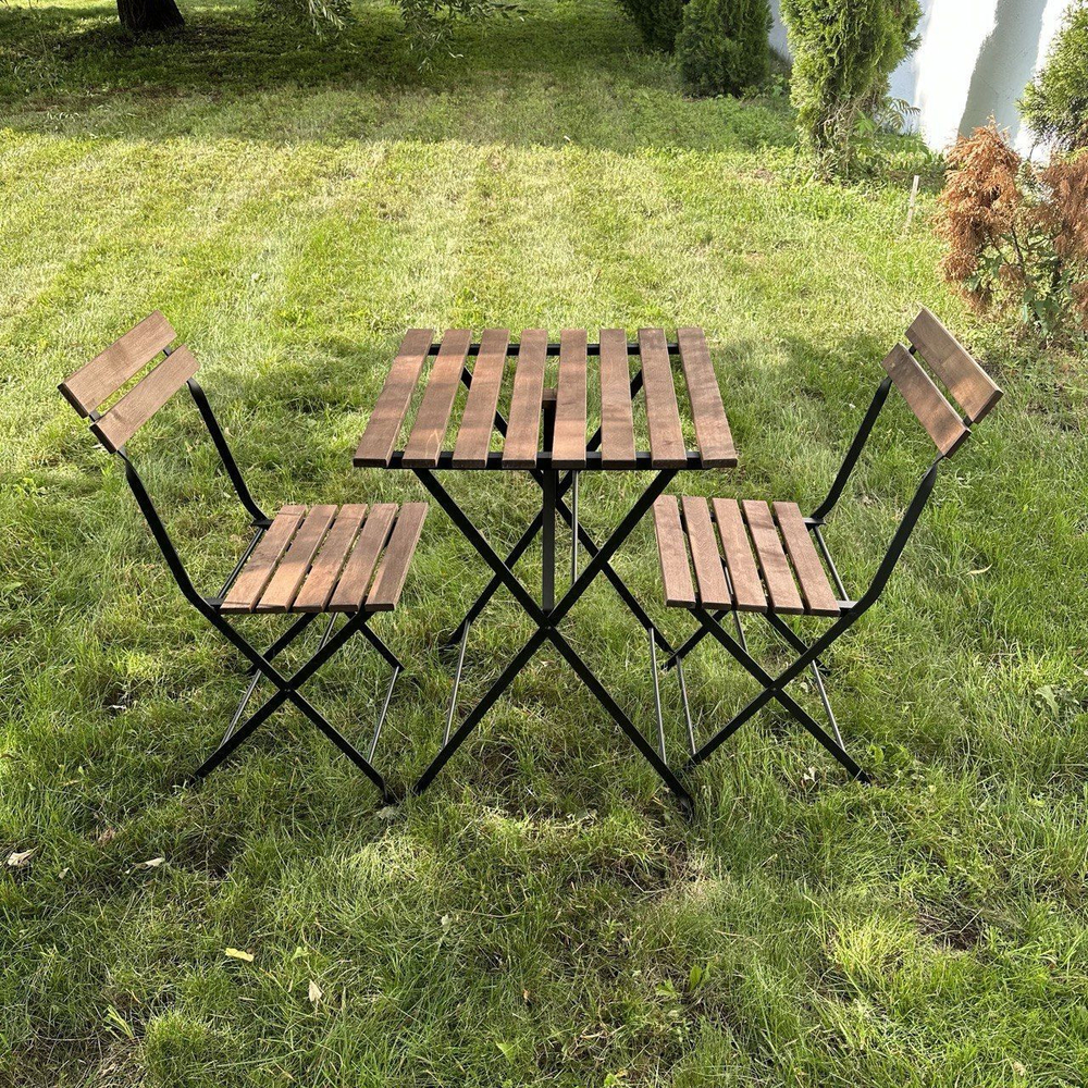 Комплект садовой мебели Тэрно из массива березы с нержавеющим стальным каркасом, складной стол и 2 складных стула для улицы дачи кафе, венге