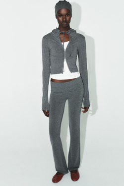 ZARA БЕСШОВНЫЕ БРЮКИ FLARE, СЕРЫЙ МЕЛАНЖ