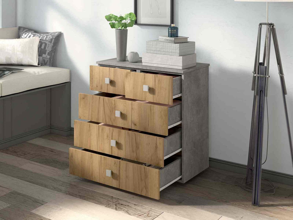 Комод Лофт-5 Бетон ателье / Дуб Крафт