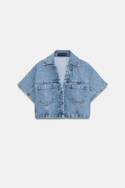 ZARA КОРОТКАЯ ДЖИНСОВАЯ РУБАШКА Z1975, ВЫЦВЕТШИЙ СИНИЙ