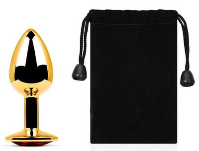 Золотистая анальная пробка с красным стразом - 7,2 см. (Цвет: красный)