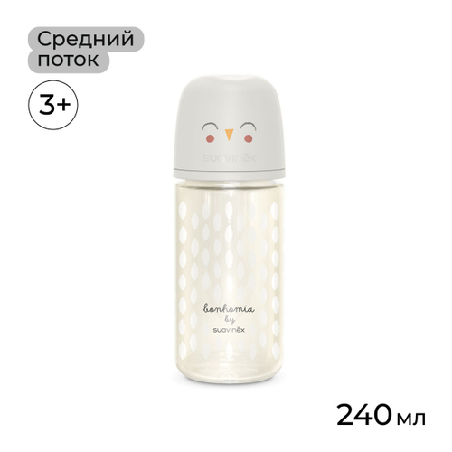 Стеклянная бутылочка для кормления Suavinex Bonhomia 240 мл, 3 мес+