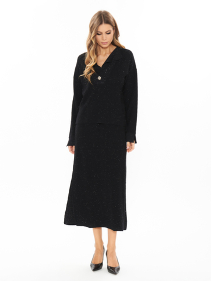 Женская трикотажная юбка чёрная трапеция на резинке