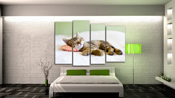 Модульная картина "Кошка спит на подушке"