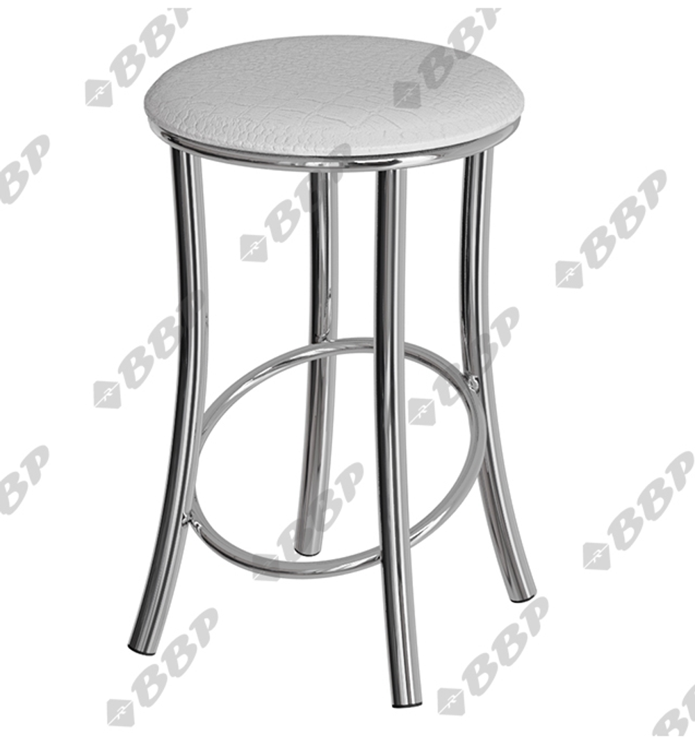 Табурет Сфера каркас хром основание круг экокожа белый крокодил