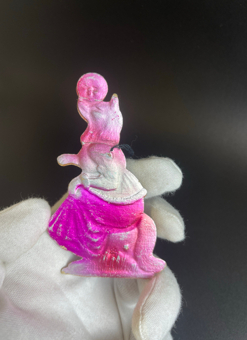Ёлочная игрушка картонаж лиса с колобком из сказки "Колобок", винтажная старинная картонная игрушка СССР 1940-1960 гг