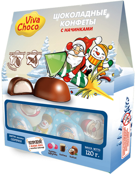 Ассорти VIVA CHOCO "ICE" из молочного и темного шоколада с начинками: БАБЛ-ГАМ, КОКОС, КАКАО 120г
