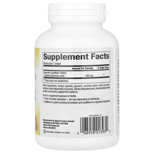 Natural Factors, LipoMicel, кверцетин, 250 мг, 120 капсул с жидкостью