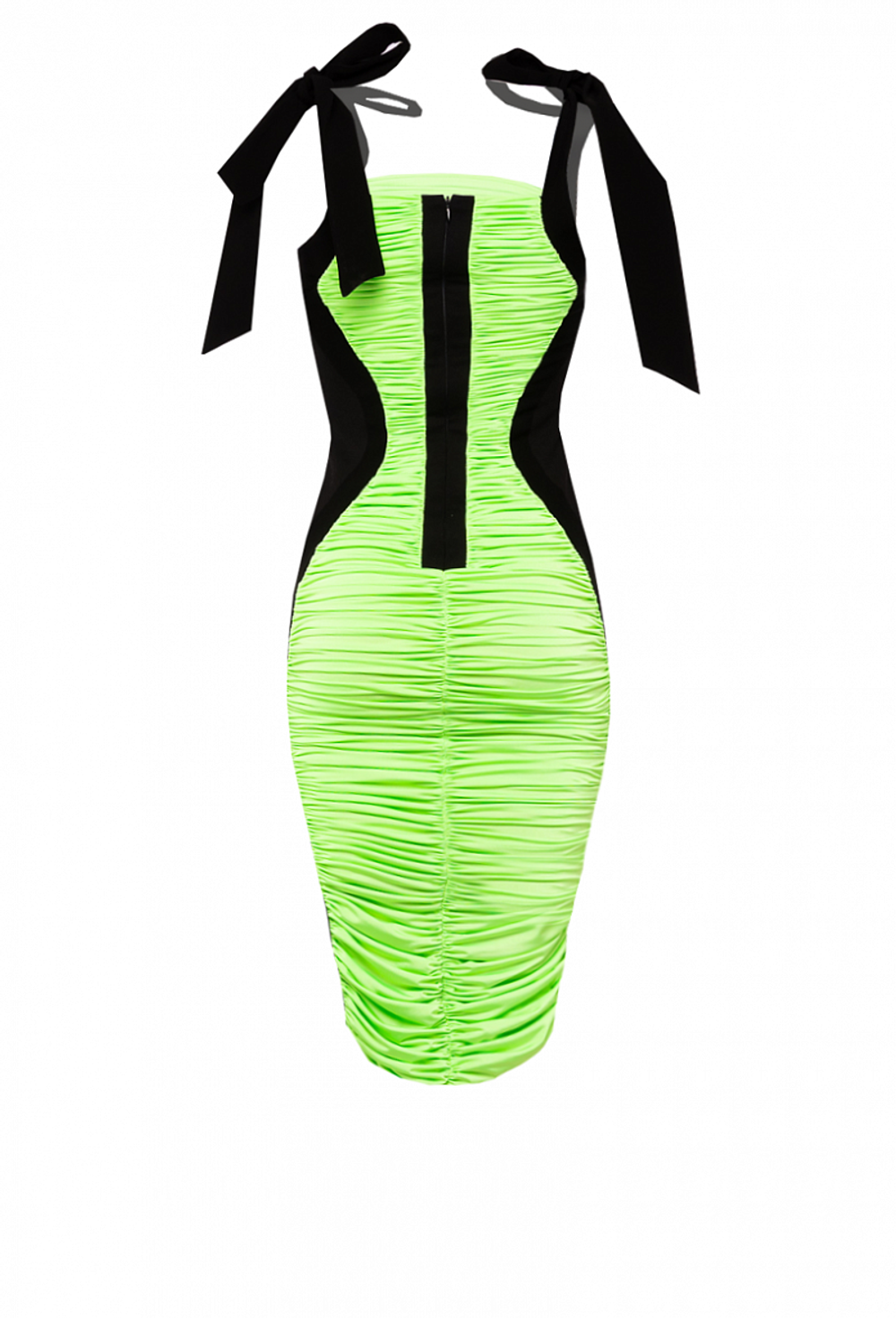 Платье зеленое в сборку с боковыми чёрными рельефами 02-02-21SS