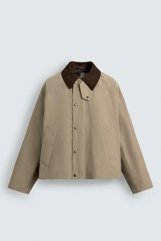 ZARA КУРТКА ТЕХНИЧЕСКАЯ С КОНТРАСТНЫМ ВОРОТНИКОМ, БЕЖЕВЫЙ