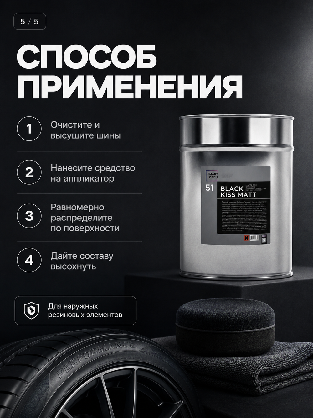 Smart Open 51 BLACK KISS MATT Матовый чернитель для шин 5л