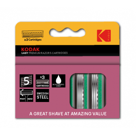 Сменные кассеты для бритья Kodak LADY Prem Razor 5 лезвий 3 штуки розовый