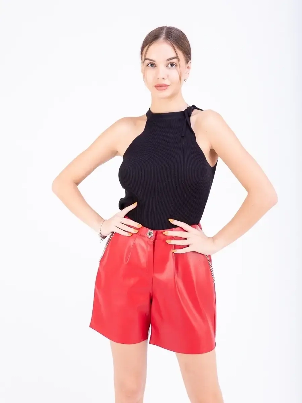 Шорты женские кожаные, шорты из экокожи