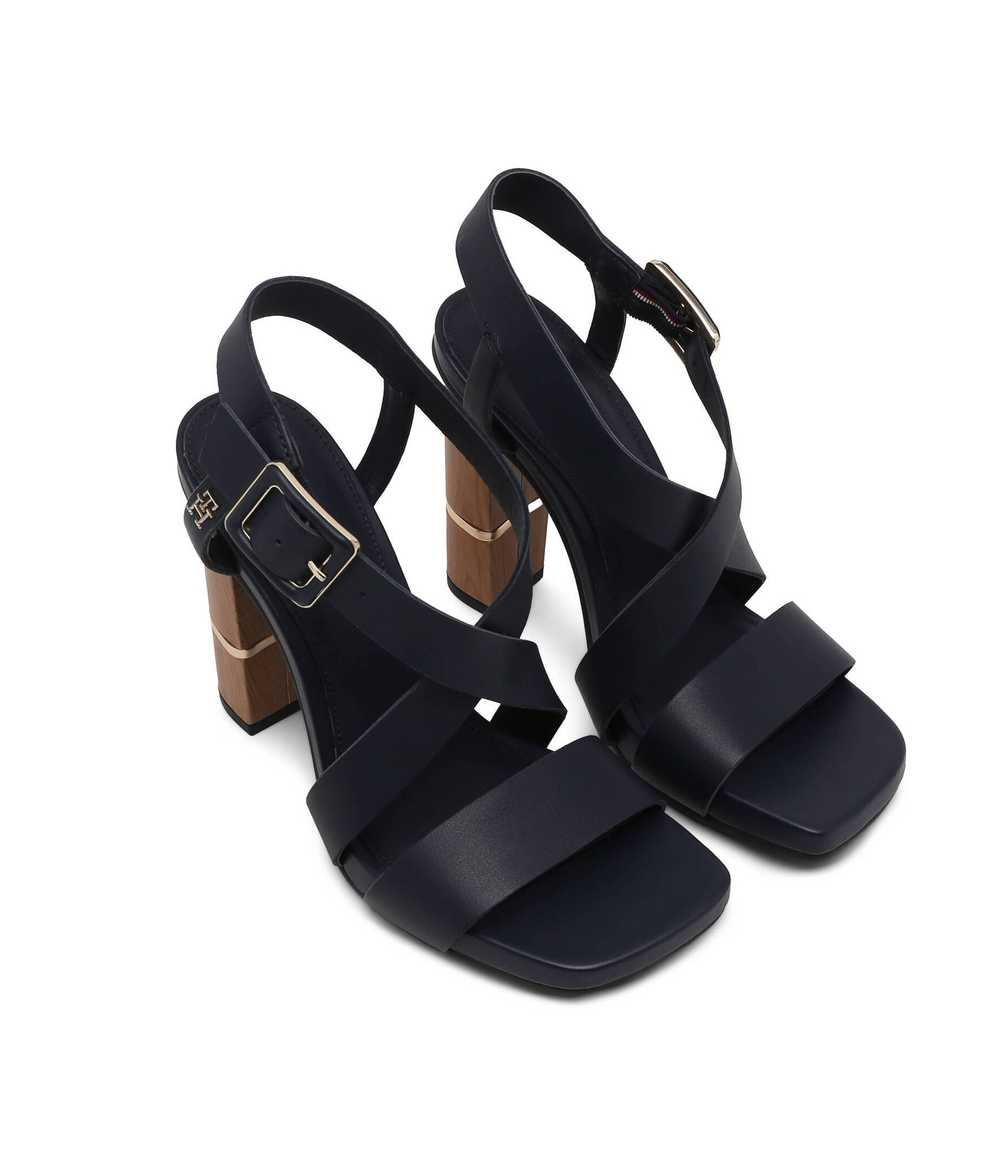 Кожаные босоножки на каблуке Tommy Hilfiger - темно-синий(FW0FW07016)