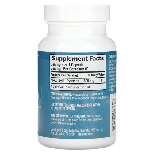 BrainMD, NAC, 600 мг, 60 веганских капсул