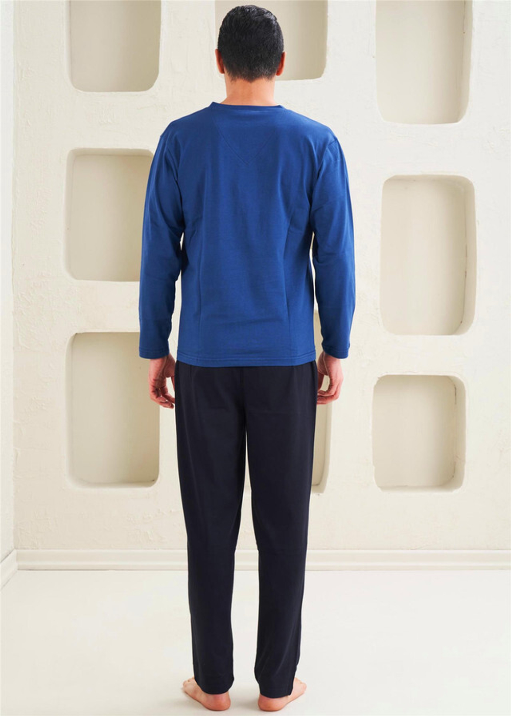 Мужская 2-х предметная пижама - Спортивный стиль с длинными рукавами - 10808
