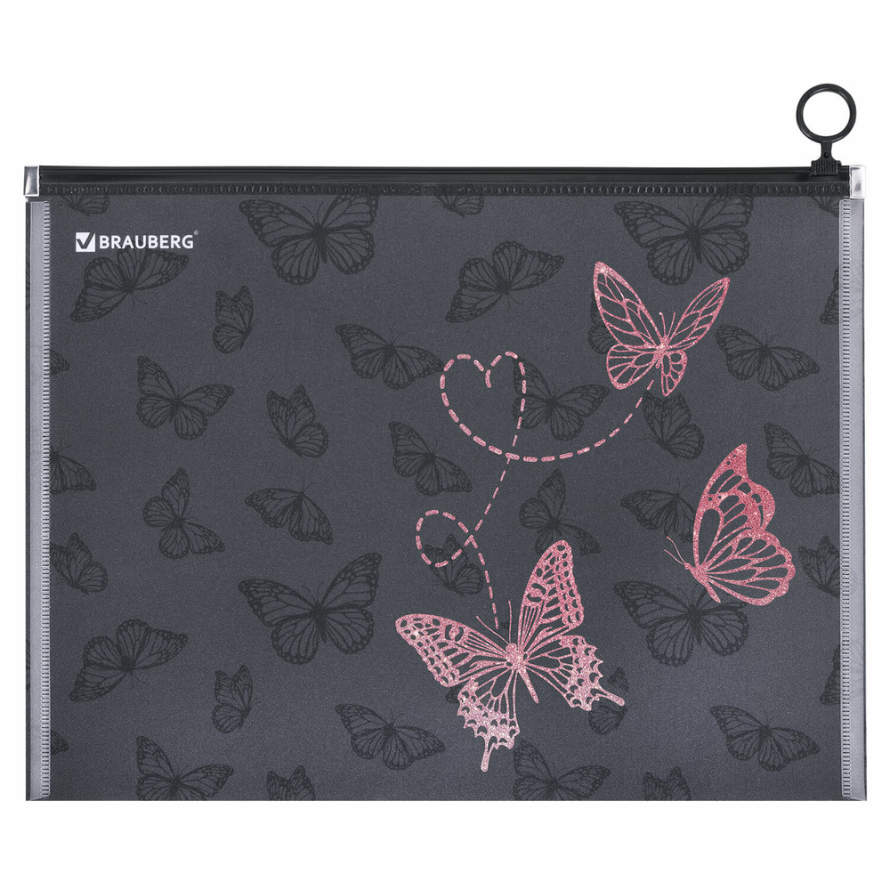 Папка для тетрадей BRAUBERG А4 1 отделение пластик на zip-lock-молнии "Neon butterflies" (12 штук в упаковке)