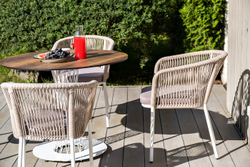 "Марсель" стул плетеный из роупа, каркас алюминий белый муар, роуп бежевый круглый, ткань бежевая 15052