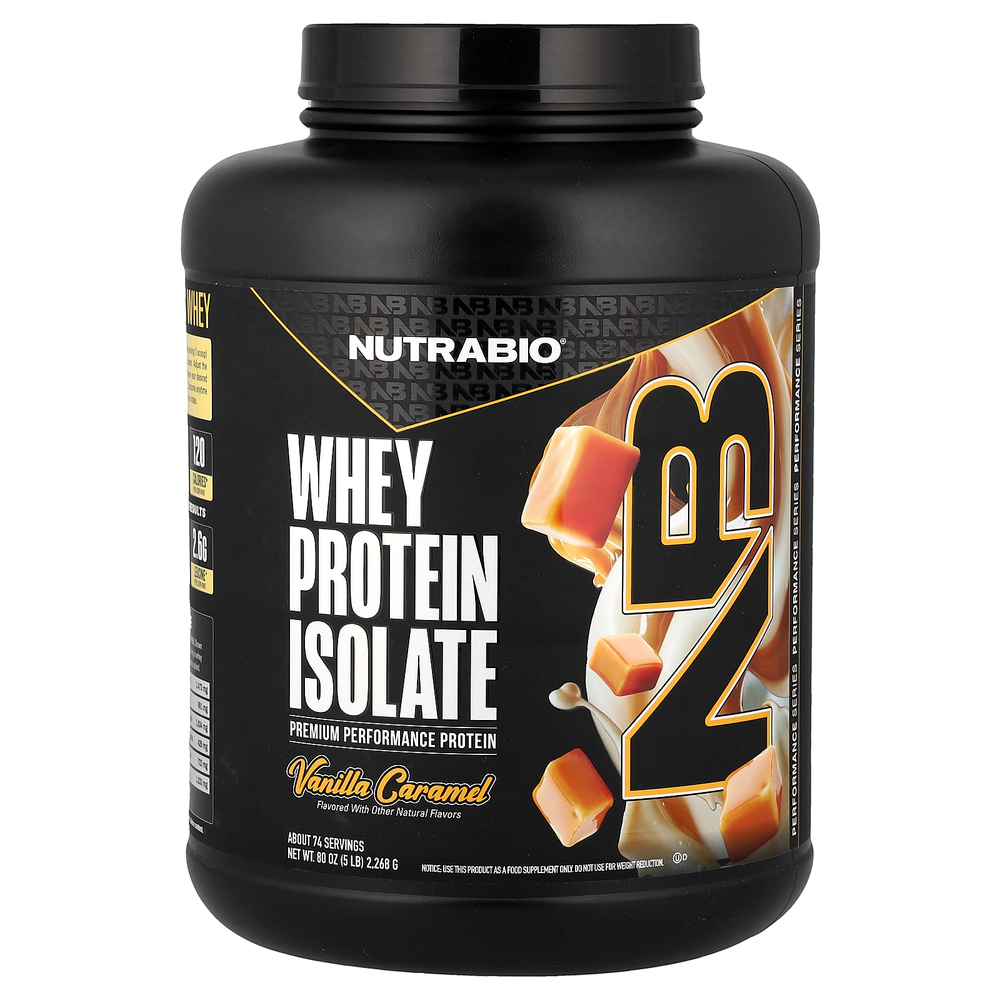NutraBio, изолят сывороточного протеина, со вкусом ванили и карамелью, 2268 г (5 фунтов)