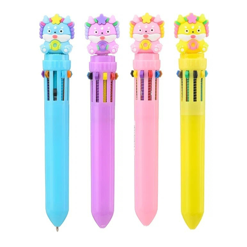 Ручка шариковая, автоматическая, 10в1, Basir, серия "ДРАКОША", 10-ти цветная, с резиновой фигуркой, 36 шт