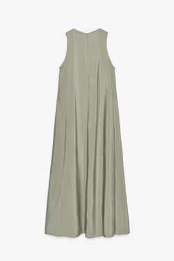 ZARA СТРУЯЩЕЕСЯ ПЛАТЬЕ МИДИ ОБЪЕМНОГО КРОЯ, ХАКИ