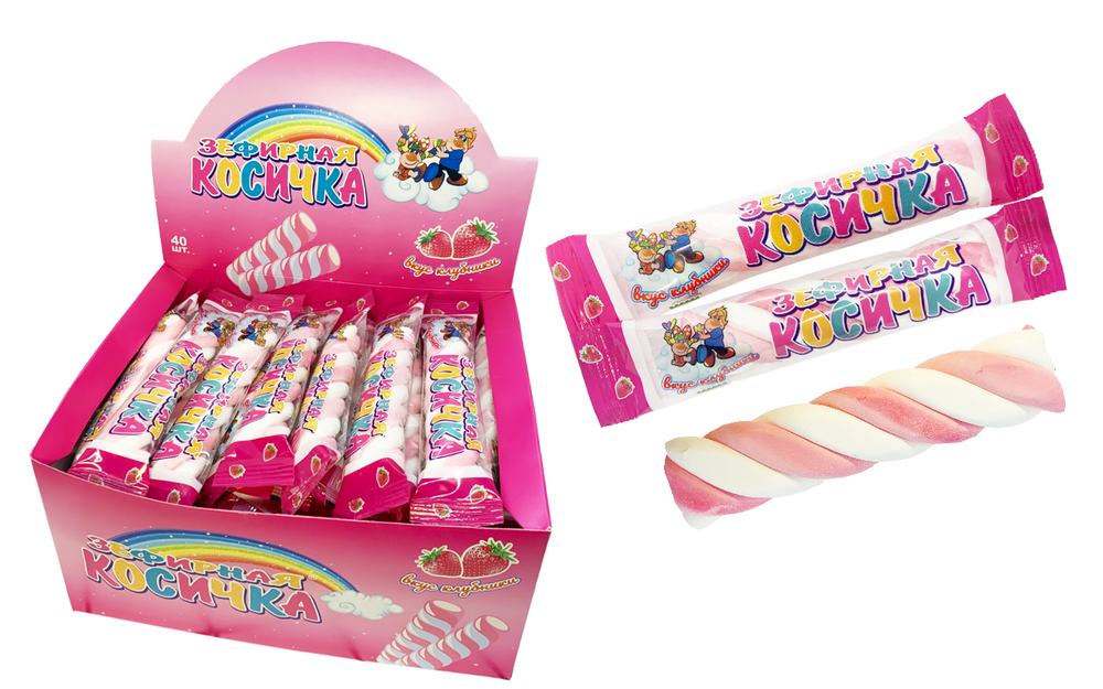 Маршмеллоу "Зефирная косичка" клубника 6*40шт 12г