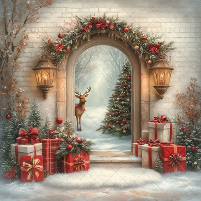 Зимний сюжет с оленем №2 - фон неопреновый