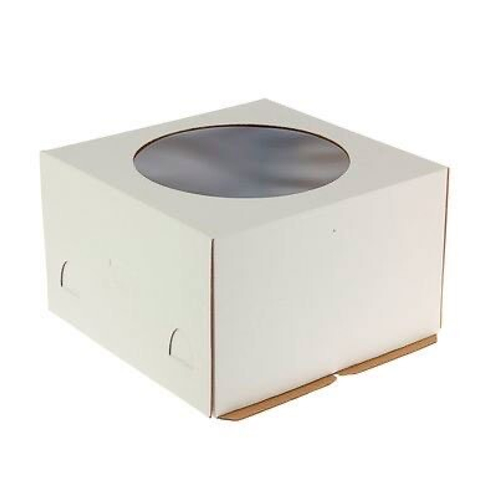 Коробка для торта с окном гофрокартон 260*260*180 мм (белая)