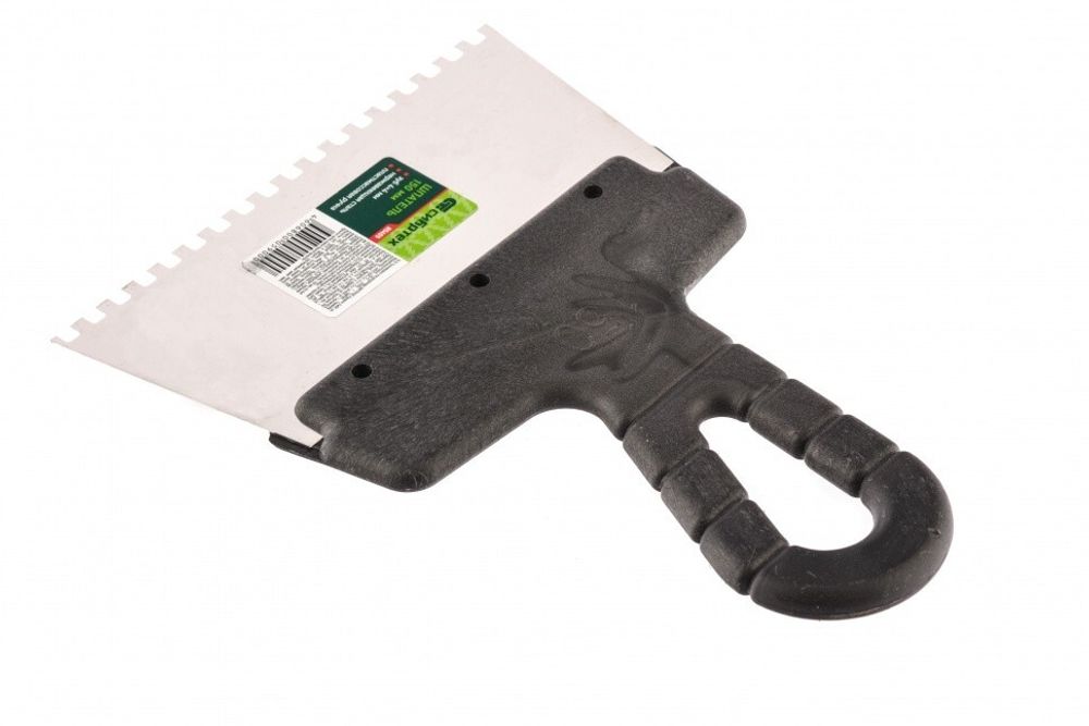 Шпатель 150 мм, зуб 4х4мм, нерж сталь, пластмассовая ручка, Сибртех, 85455