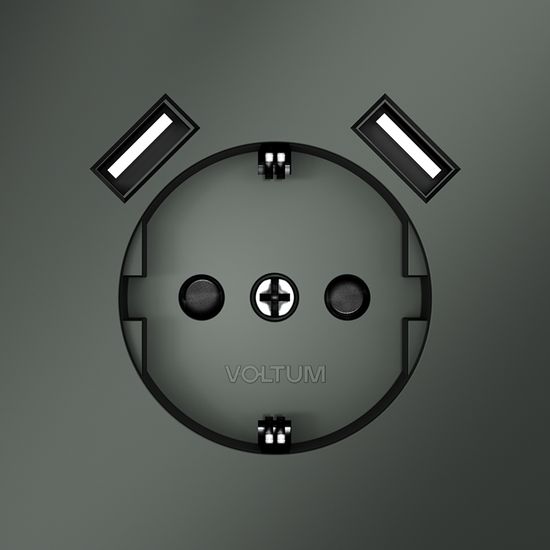 Розетка встраиваемая VOLTUM S70 с заземлением и защитными шторками, 16А, с USB, A+A, (титан)