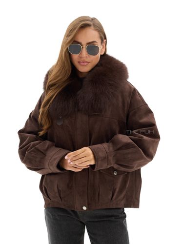 Утепленная замшевая куртка шоколадного цвета